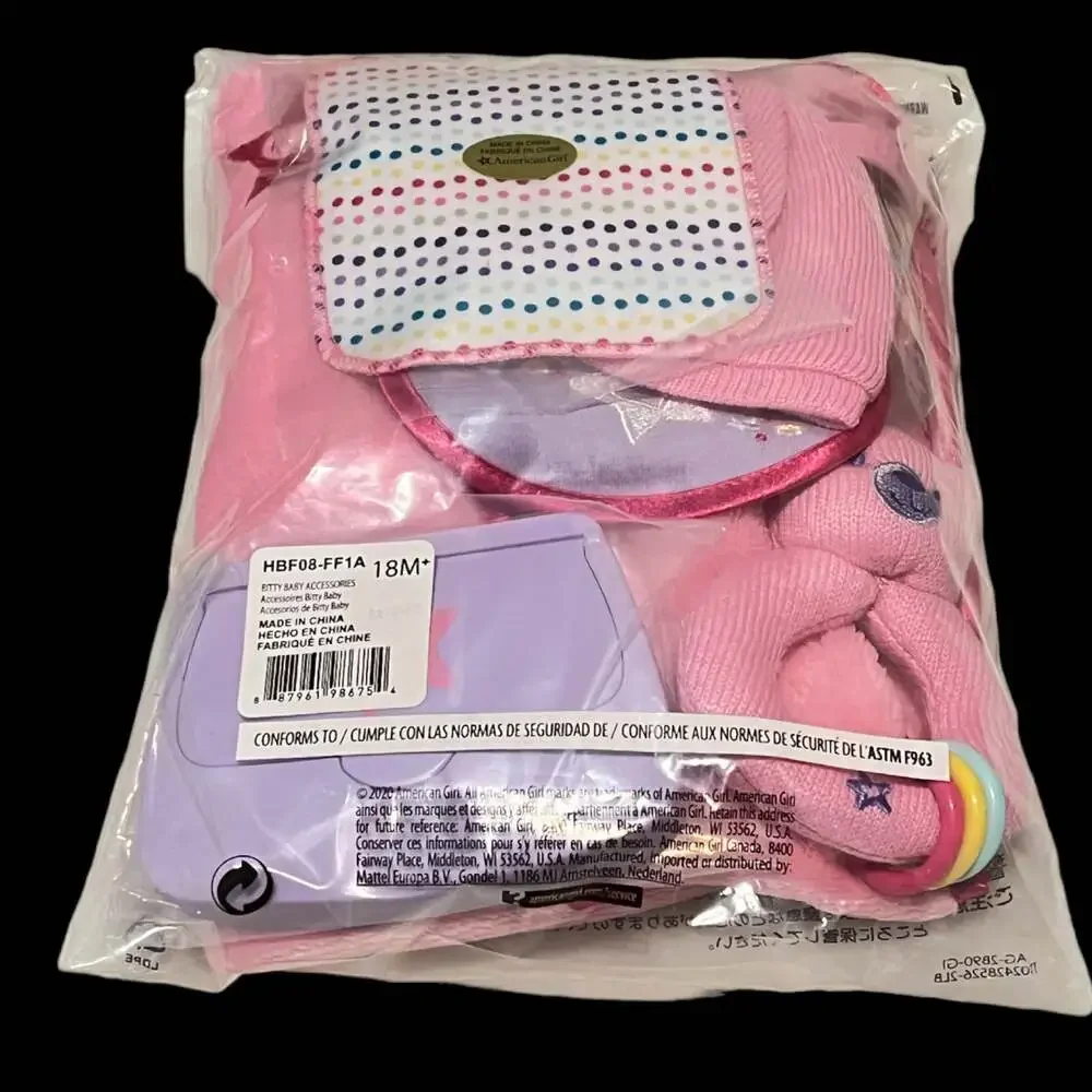 American Girl Bitty Baby Starter Accessories Blanket Bottle Rattle Hat Wipes Bib